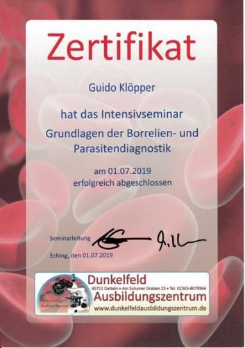 Zertifikat: Borrelien- und Parasitendiagnostik